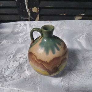 Handcrafted Green and Earth-Tone Ceramic Vase Jug